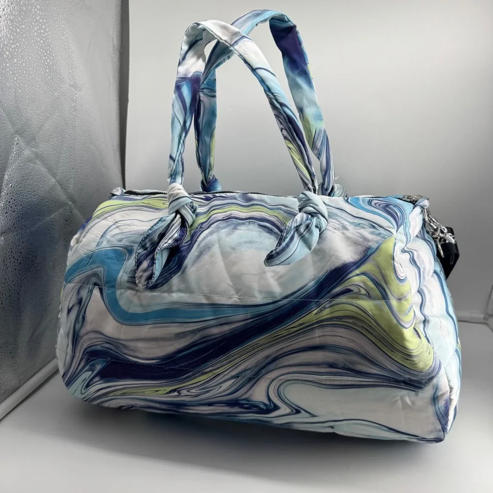 Justice Girls Quilted Puffer Duffle Bag Blue Purple Marble Swirl NWOT